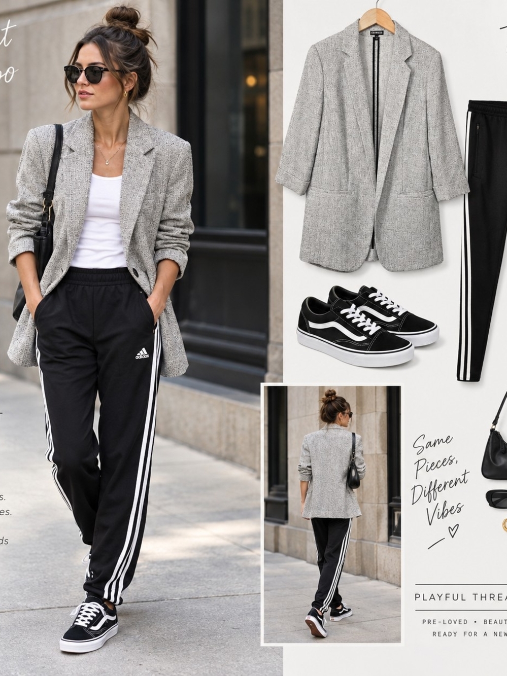Express Gray Tweed Blazer with Black Track Pants
